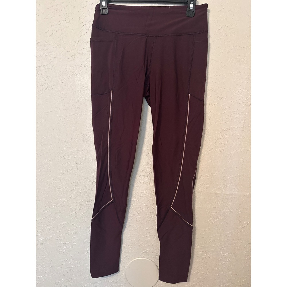 Victoria Sport Total Knockout Tight Leggings Burgundy Gold Accents Womens Medium